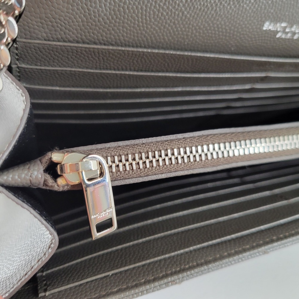 Saint Laurent Crossbody Bag Large Wallet on Chain‎ Gray YSL Monogram Cassandre - Picture 8 of 16